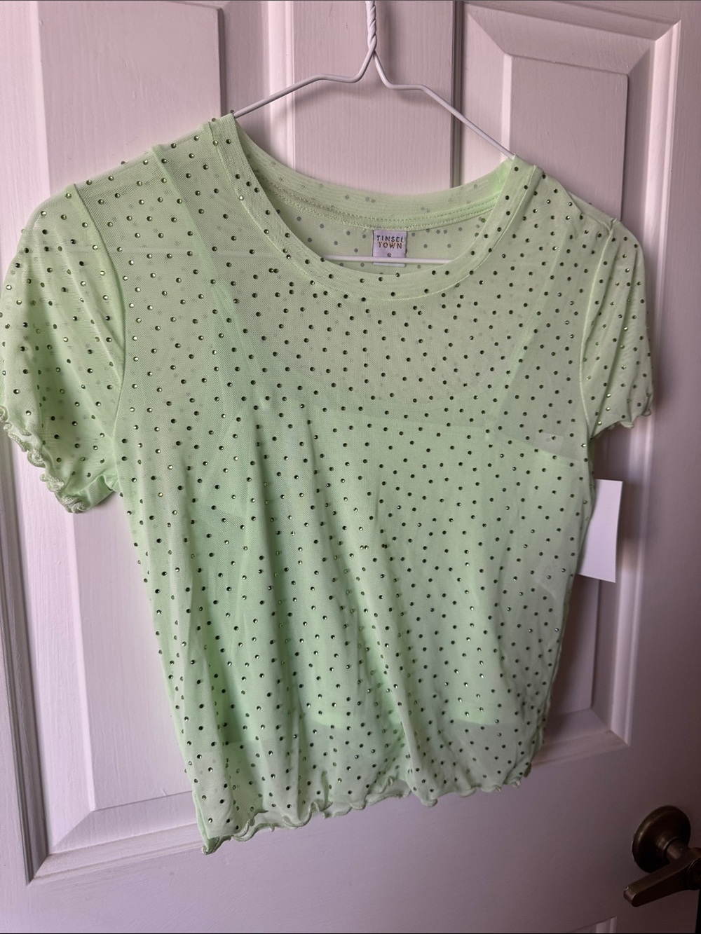 Tinseltown Light Green Rhinestone Crop Top